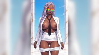 Large Breast Executive Black Sweetheart with a Taut Ebony Butt Shaved Twat
