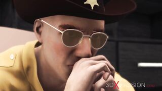 Coarse Sex in the basement. A sheriff in a mask screws hard a super cuffed beauty. Cum on body