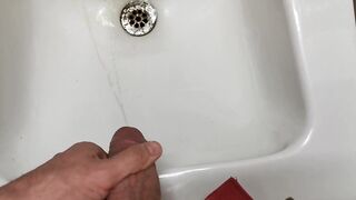 Peeing & Masturbating in Public Washroom Sink