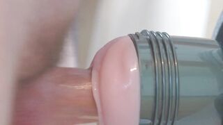 Gros plan baise Fleshlight lubrifié, sans les mains orgasme ruiné 4k