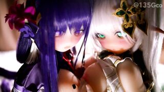 雷電将軍とナヒーダちゃんに3Pパイズリしてもらったよ♥️♥️♥️♥️♥️