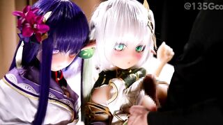 雷電将軍とナヒーダちゃんに3Pパイズリしてもらったよ♥️♥️♥️♥️♥️