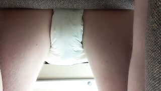 Cute twink can not hold it in and floods his diaper whilst working!