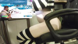 Femboy rides thrusting buttplug during the time that playing fortnite