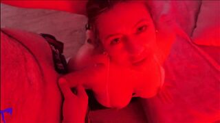 Lewd Latin chick mother I'd like to fuck in Red Light Spits on Shlong, Sucks Balls, Gives Tugjob and Facial Spunk flow