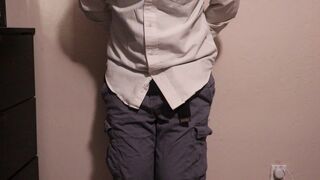 Hopeless and chained man wets his panties