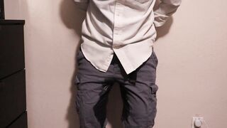 Hopeless and chained man wets his panties