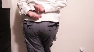 Hopeless and chained man wets his panties