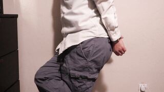 Hopeless and chained man wets his panties