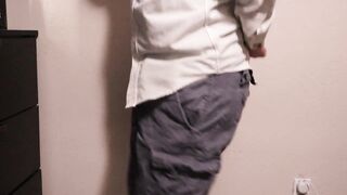 Hopeless and chained man wets his panties