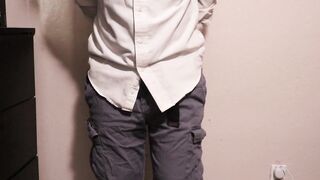 Hopeless and chained man wets his panties