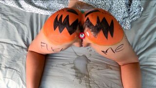 The local whore gets drilled by the entire city on Halloween