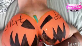 The local whore gets drilled by the entire city on Halloween