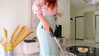 Fit Step Mommy caught me with a boner whilst cleaning and helped me cum on her giant butt