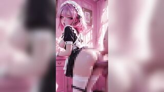 Excited Pink Hair Maid Gets Her Taut Cunt Filled With Thick Cum in Pink Room - Dirty Creampie