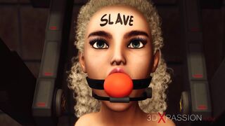 Belt-on attack! Lewd lesbo golden-haired wench in restraints gets screwed hard