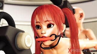 Sci-fi SADOMASOCHISM! Red haired hawt gagged cutie in cuffs gets banged hard by a midget stud
