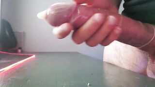 Edging, oozing and filling up a shinny fuck-rubber with some post climax jerking