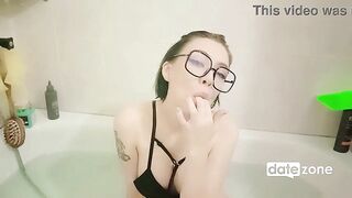 DATEZONE - Youthful chick in glasses and a ebony brassiere seduces in the bathtub