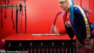 Leya Falcon as Harley Quinn destroys sissy's booty at The Hurt Room
