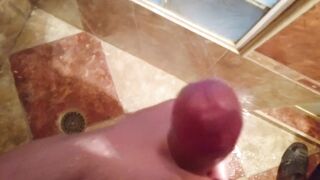 During the time that taking a shower, finishing twice, large cock