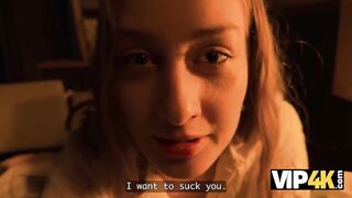 VIP4K. A Youthful Nymphomaniac can't control her Soaked Snatch and Jumps on a Stranger's knob