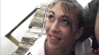 Aged Brunette hair Trickling Soaked in Outdoor Hardcore Romp