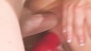 Breasty Blond mother I'd like to fuck Stuffs Twat with Massive Red Sextoy Then Gets Pounded