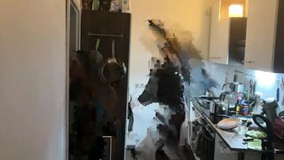 Slaver mother I'd like to fuck Stretches Latex Sub's Booty Wide in Kitchen