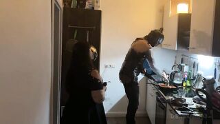 Slaver mother I'd like to fuck Stretches Latex Sub's Booty Wide in Kitchen