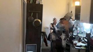 Slaver mother I'd like to fuck Stretches Latex Sub's Booty Wide in Kitchen