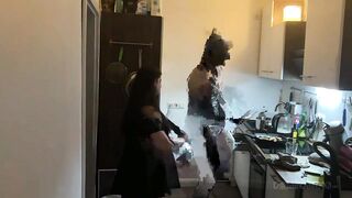 Slaver mother I'd like to fuck Stretches Latex Sub's Booty Wide in Kitchen