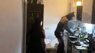 Slaver mother I'd like to fuck Stretches Latex Sub's Booty Wide in Kitchen