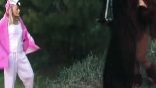 Aged Blond mother I'd like to fuck Sucks Hirsute Bear Dong Outdoors