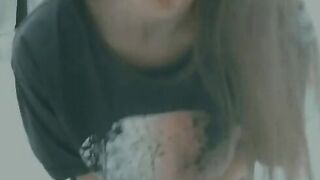 concupiscent gal listening goth for her parents dont listen to her moanings , masturbation at the shower
