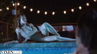 VIXEN - Janice Griffith and ivy wolfe sneak into backyard for nighttime pool enjoyment