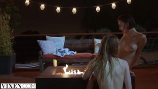 VIXEN - Janice Griffith and ivy wolfe sneak into backyard for nighttime pool enjoyment