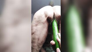 Granny screws bushy twat with sex tool