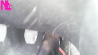 Hot Speedy Driving in Patent Ebony Pumps and Seamed Ebony Hose