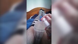 soft femmeboy explodes in haunch highs and petticoat