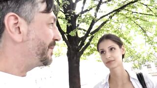 Natural brunette hair gets her twat smashed hard