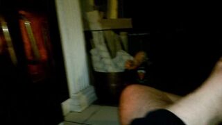 A jack off by the fireplace.