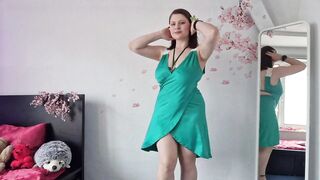 Try on Shiny Green Micro Bikini Beach Walk on Treadmill with Countdown