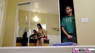 Favourable pervert stepbro gets to pound his kinky teen step sisters in a trio