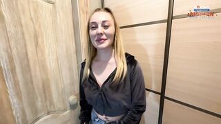 "I can pay the delivery stud with sex" - Courier Screwed a Marvelous Beauty Slut with Lengthy Hair