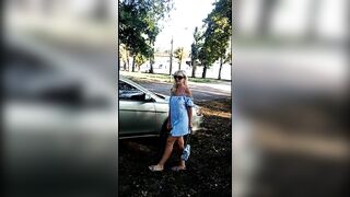 in the park. drilled herself in the car.
