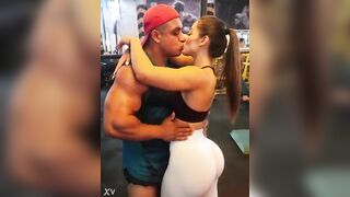 Large-bootied woman enjoying herself at the gym