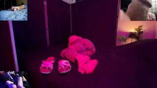 Prepping for episode shoot with foot model background noise raw footage