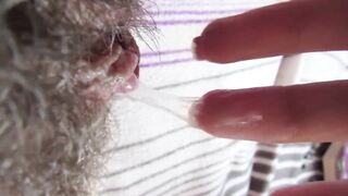 My wetness after rubbing my large clitoris into hard climax