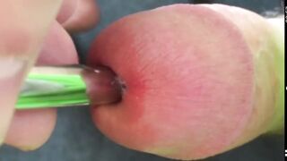 Virgin tries sounding with a 12mm urethral sound